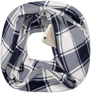 Checkmate Pocket Scarf - Lightweight Plaid Travel Scarves, Infinity Scarves with Zipper Pockets