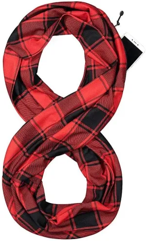 Checkmate Pocket Scarf - Lightweight Plaid Travel Scarves, Infinity Scarves with Zipper Pockets