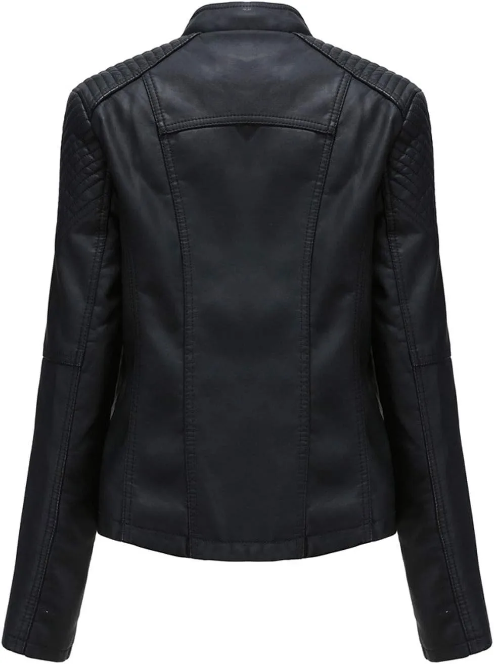 chouyatou Women's String Quilted Shoulder Oblique Zip Moto Pu Leather Biker Jacket