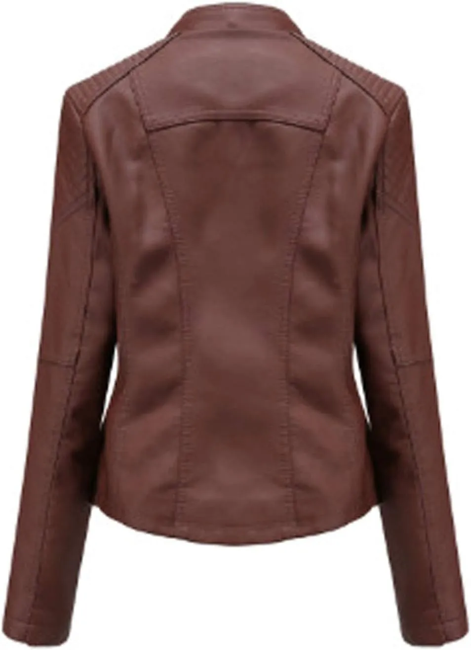 chouyatou Women's String Quilted Shoulder Oblique Zip Moto Pu Leather Biker Jacket