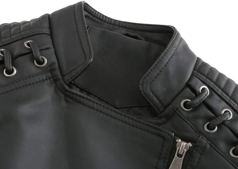 chouyatou Women's String Quilted Shoulder Oblique Zip Moto Pu Leather Biker Jacket