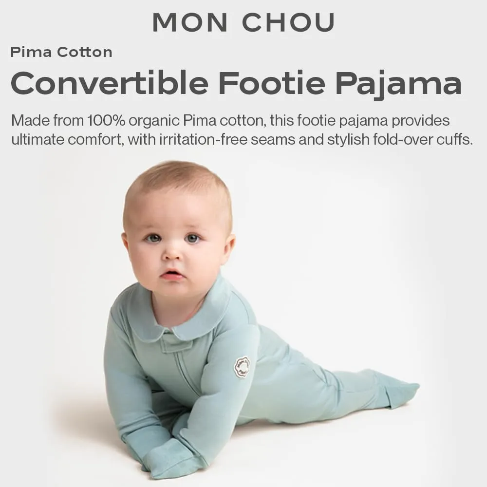 Convertible Footie Pajamas, 100% Organic Cotton Baby Clothes, Pocket for Security Tracker, Boy Girl Sleeper