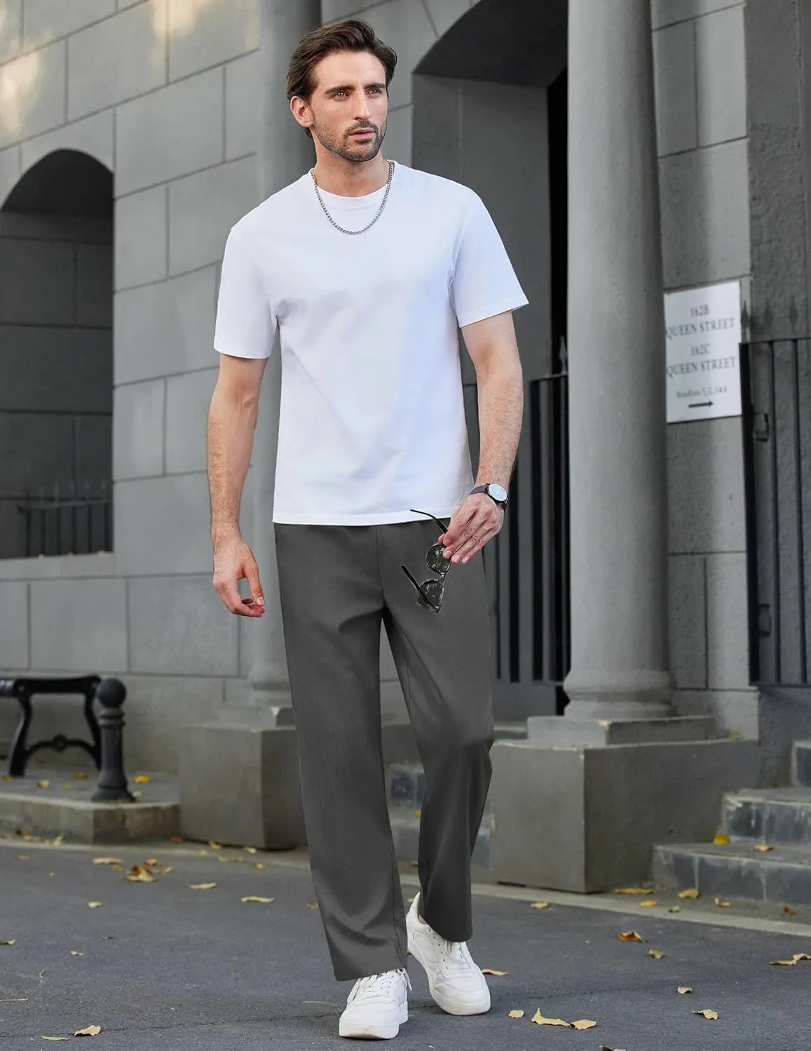 COOFANDY Mens Casual Elastic Waist Pants Drawstring Summer Beach Pant Lightweight Stretch Linen Trouser