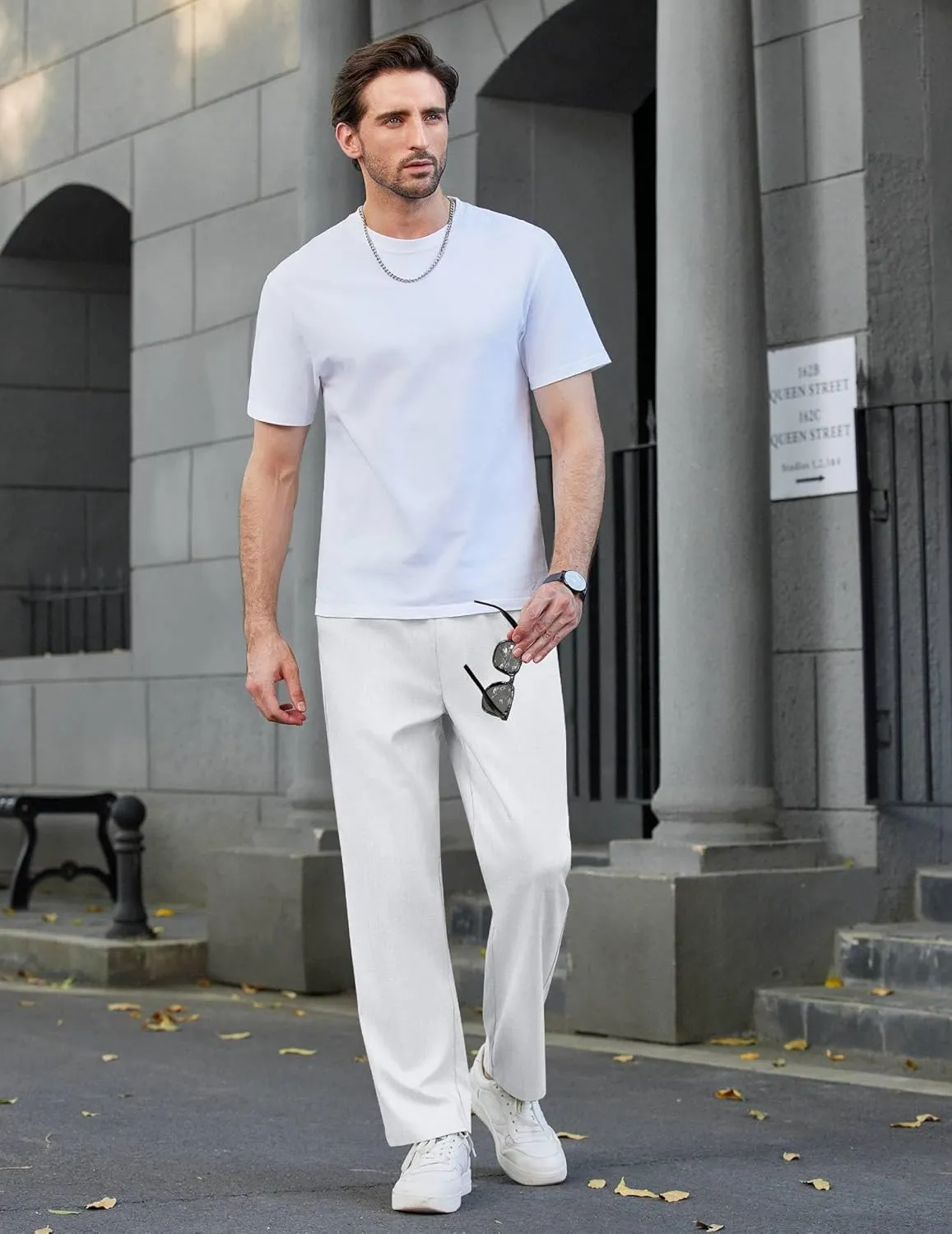 COOFANDY Mens Casual Elastic Waist Pants Drawstring Summer Beach Pant Lightweight Stretch Linen Trouser
