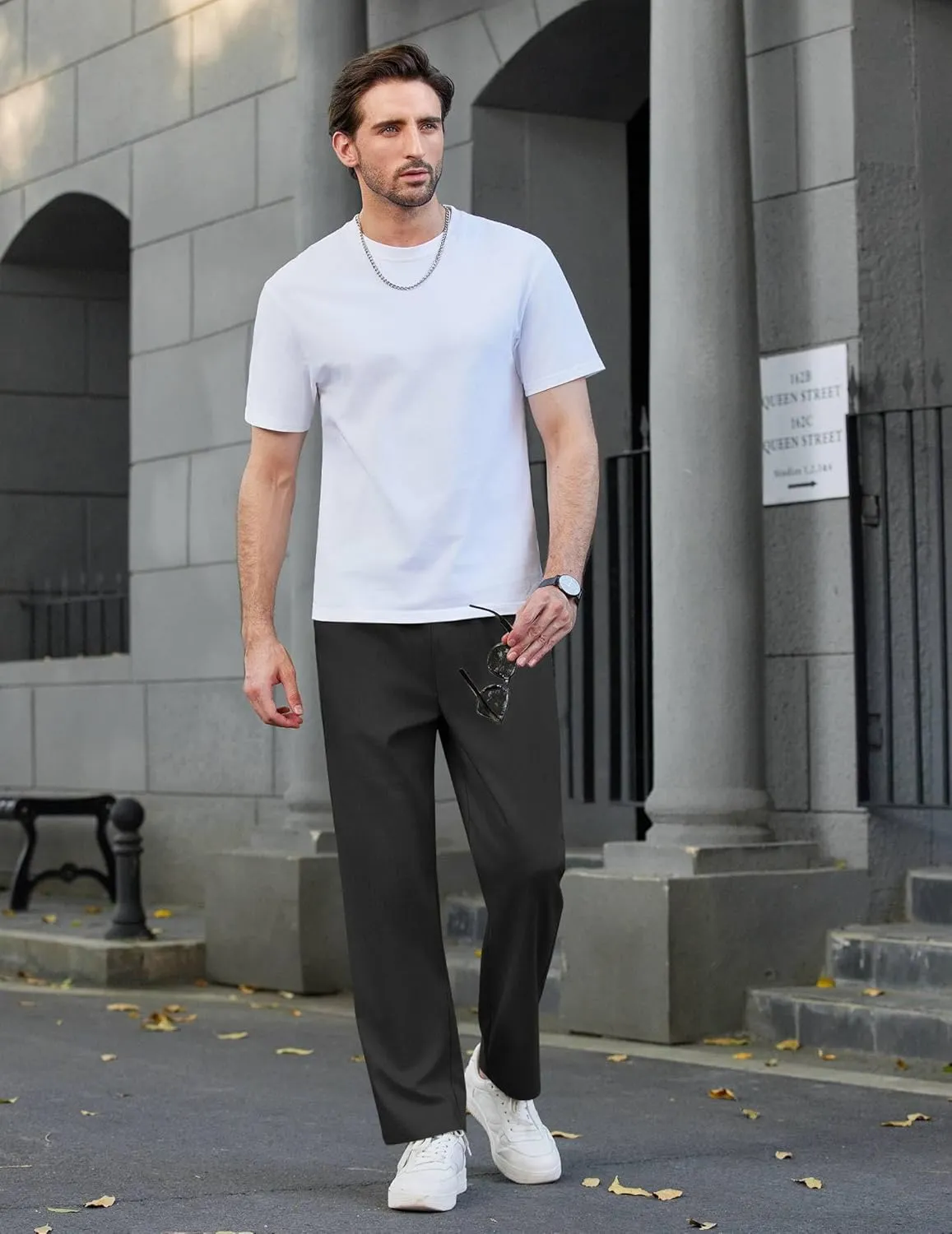 COOFANDY Mens Casual Elastic Waist Pants Drawstring Summer Beach Pant Lightweight Stretch Linen Trouser