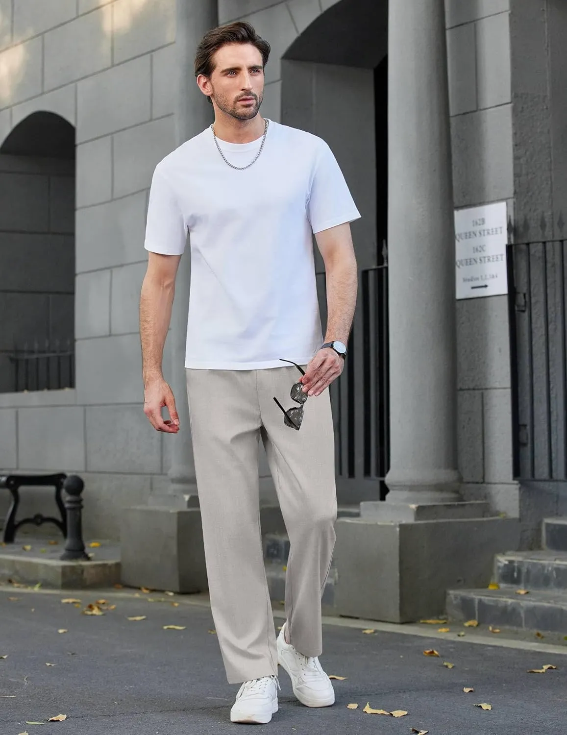 COOFANDY Mens Casual Elastic Waist Pants Drawstring Summer Beach Pant Lightweight Stretch Linen Trouser