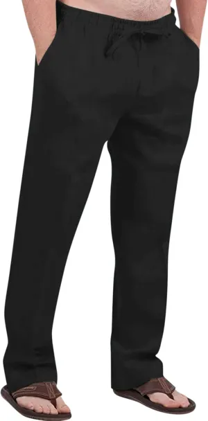 Cotton Linen Pants Men Lightweight Big and Tall Elastic Waist Pants 2025 Summer Beach Travel Trousers with Pockets
