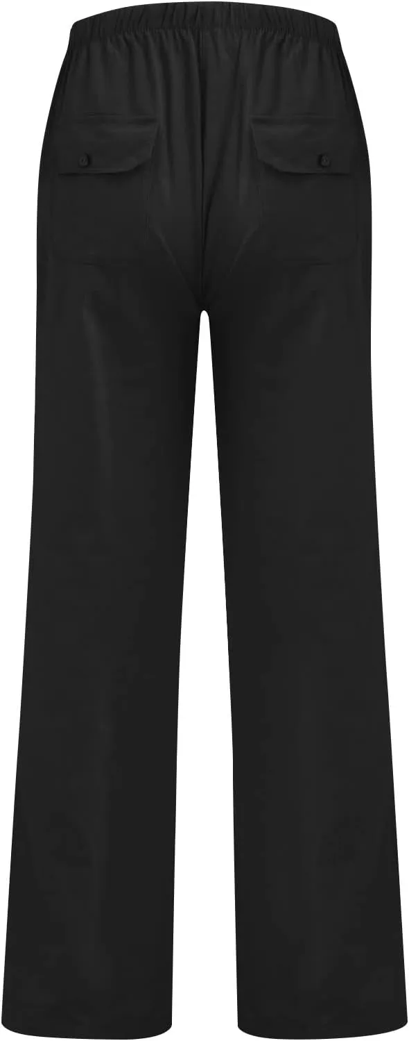 Cotton Linen Pants Men Lightweight Big and Tall Elastic Waist Pants 2025 Summer Beach Travel Trousers with Pockets