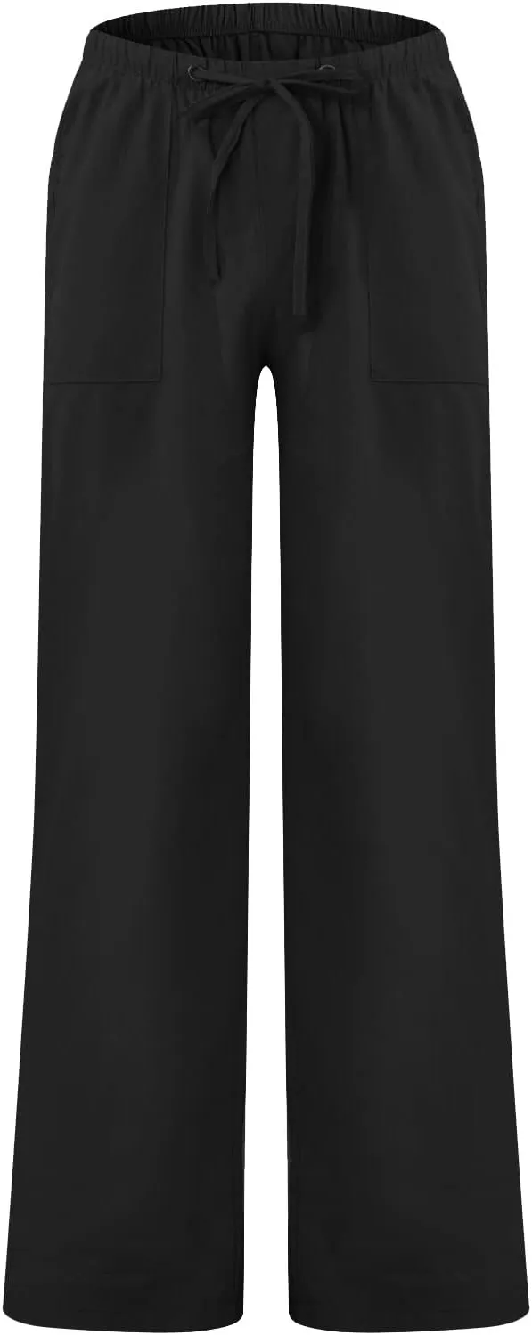 Cotton Linen Pants Men Lightweight Big and Tall Elastic Waist Pants 2025 Summer Beach Travel Trousers with Pockets