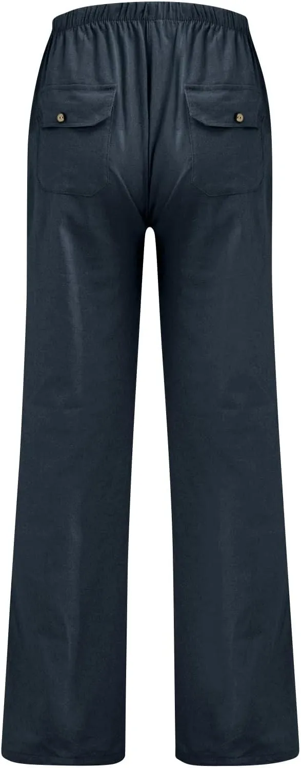 Cotton Linen Pants Men Lightweight Big and Tall Elastic Waist Pants 2025 Summer Beach Travel Trousers with Pockets