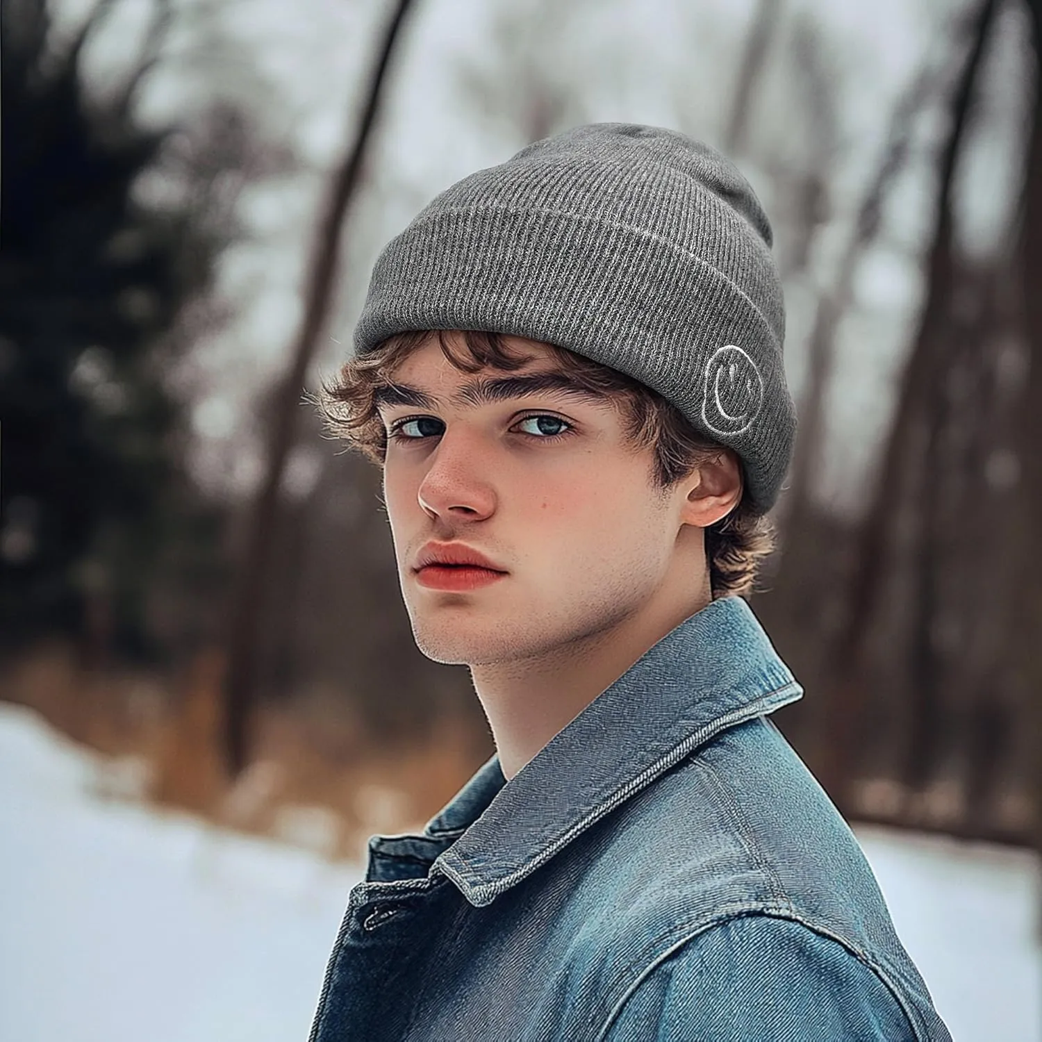 Croogo Winter Warm Beanie for Men Women Cotton Watch Cap Smile Face Embroidered Beanies Hat Funny Beanies Hat