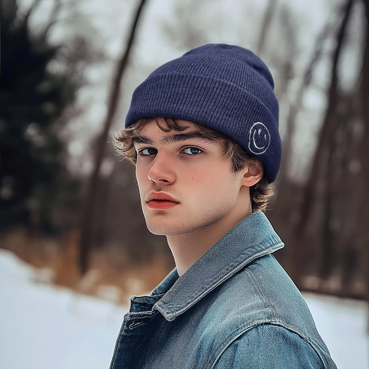 Croogo Winter Warm Beanie for Men Women Cotton Watch Cap Smile Face Embroidered Beanies Hat Funny Beanies Hat