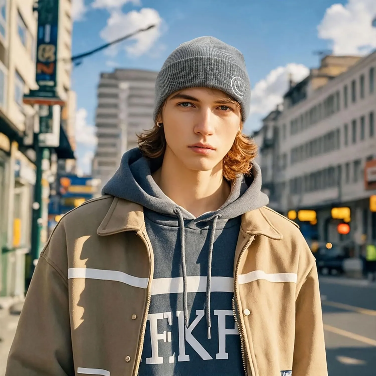 Croogo Winter Warm Beanie for Men Women Cotton Watch Cap Smile Face Embroidered Beanies Hat Funny Beanies Hat