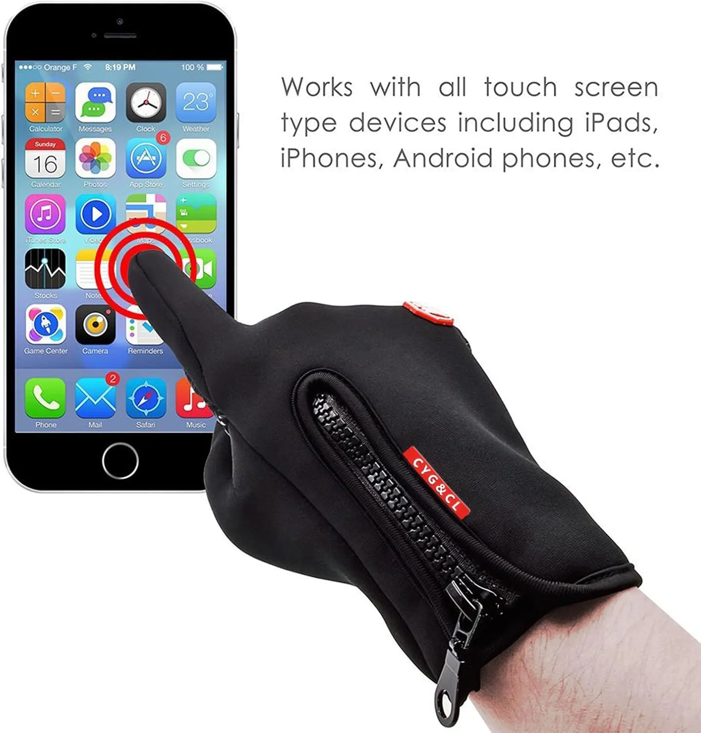 CYG&CL Outdoor Winter Touchscreen Warm Gloves, Water Resistant Windproof Anti-Slip Sports Gloves for Cycling Driving Running Hiking Climbing Skiing Sports, Adjustable Size for Men＆Women