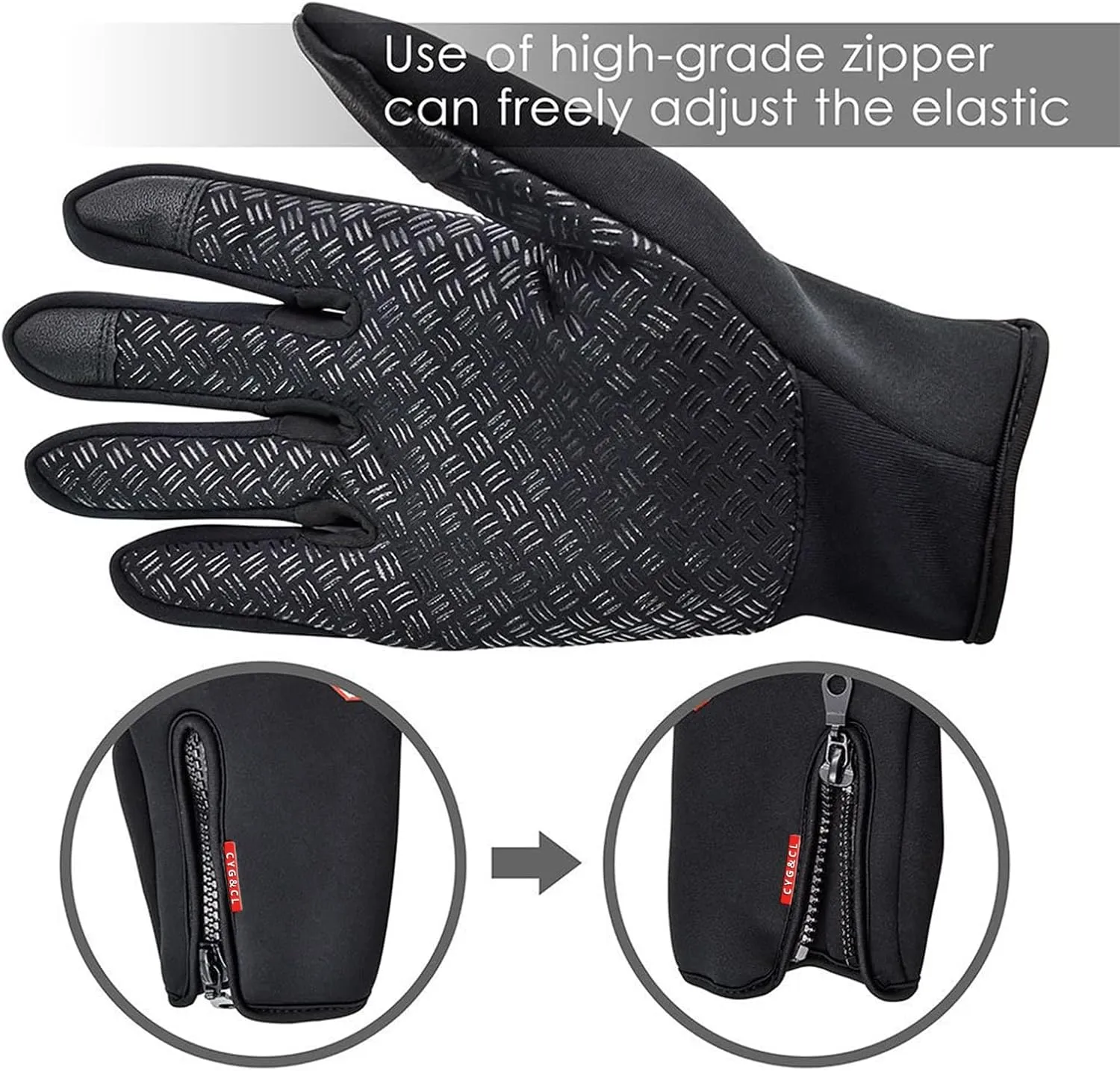 CYG&CL Outdoor Winter Touchscreen Warm Gloves, Water Resistant Windproof Anti-Slip Sports Gloves for Cycling Driving Running Hiking Climbing Skiing Sports, Adjustable Size for Men＆Women