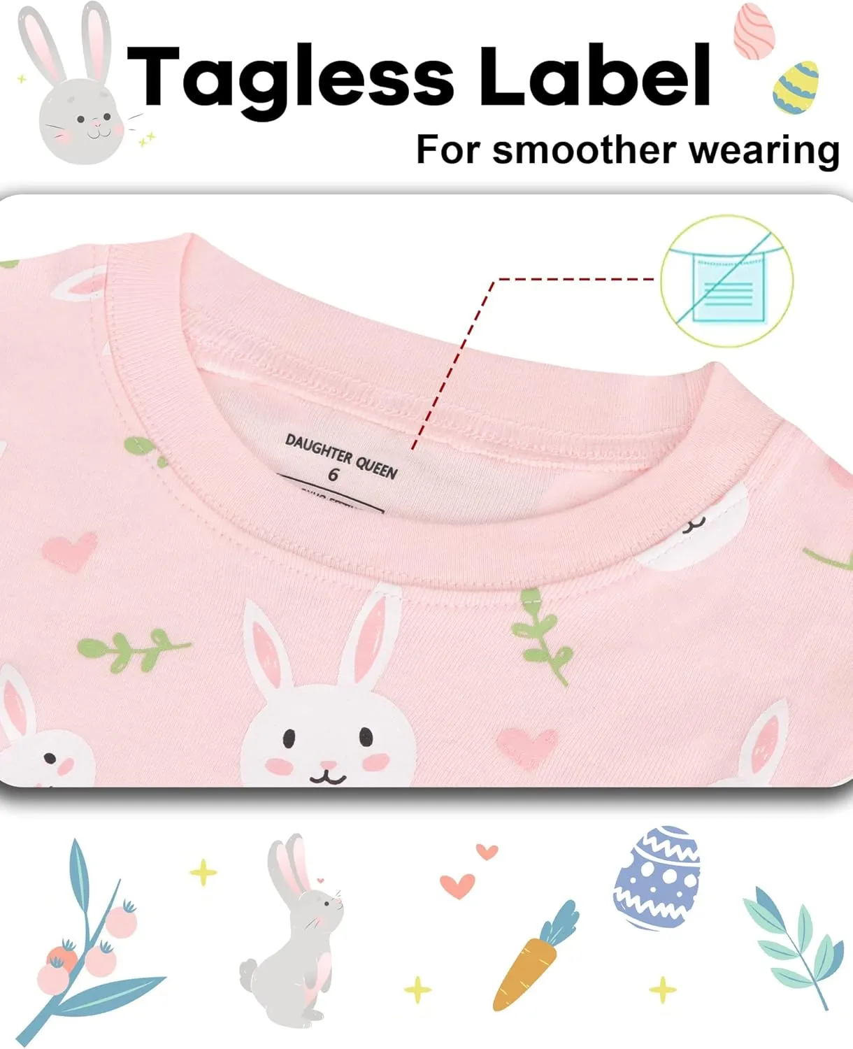 DAUGHTER QUEEN Girls 4 Pieces Cotton Pajamas Size 18 Months-12 Years