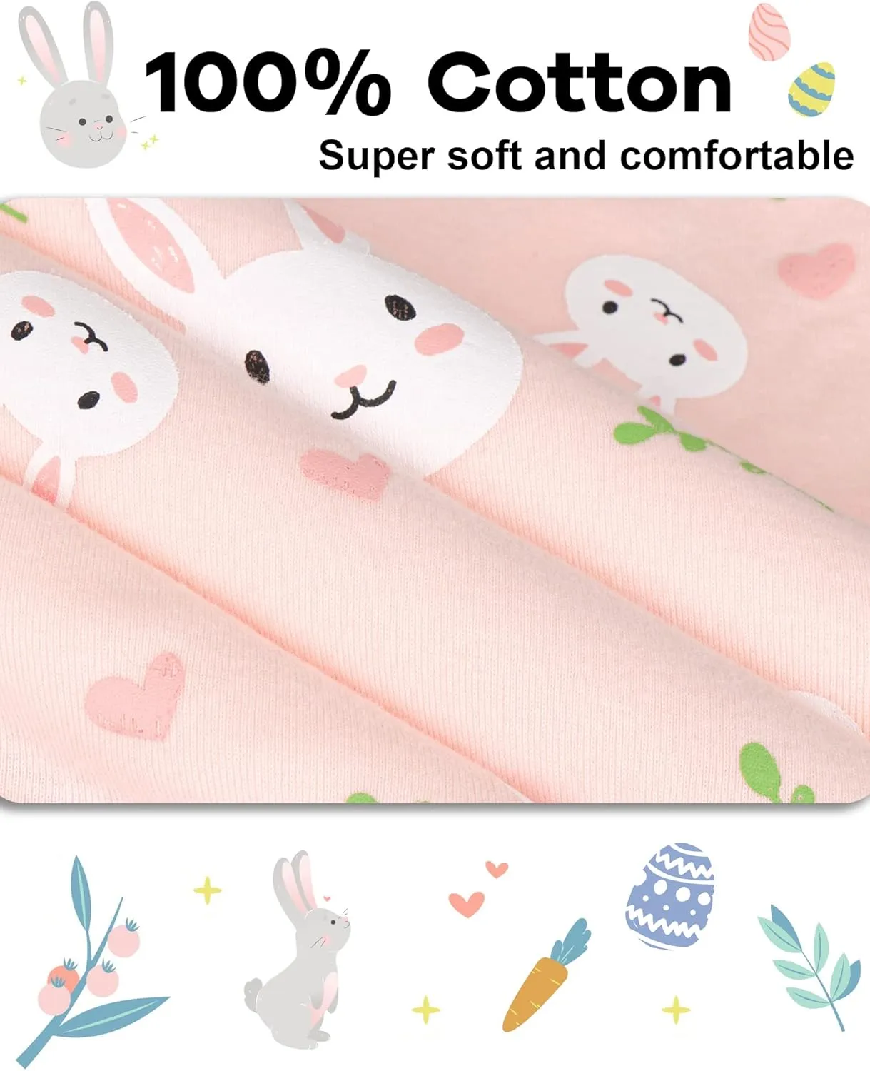 DAUGHTER QUEEN Girls 4 Pieces Cotton Pajamas Size 18 Months-12 Years