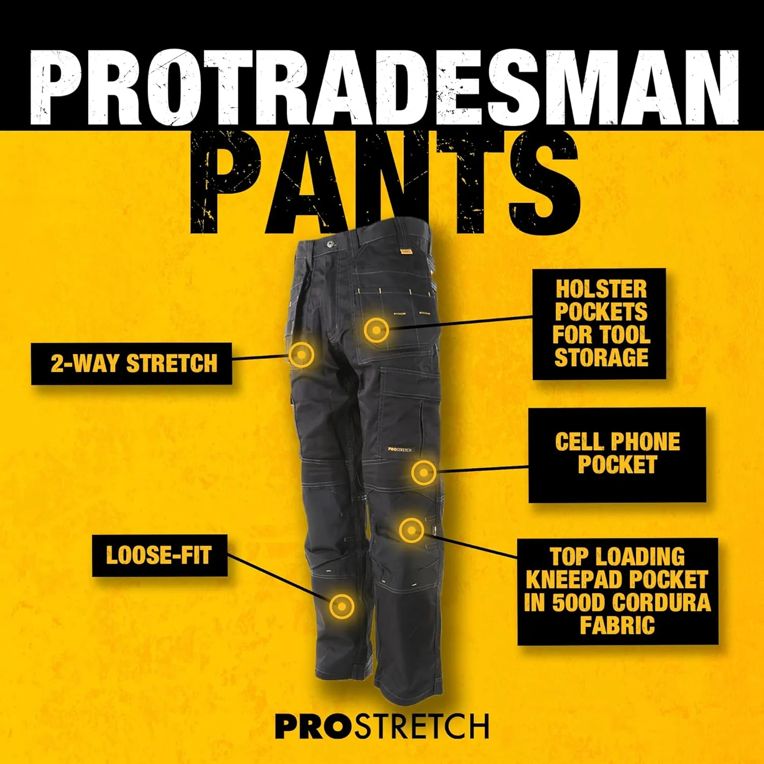 DEWALT Protradesman Men's Loose Fit, Holster Pocket, Cottonpoly Stretch Work Pants