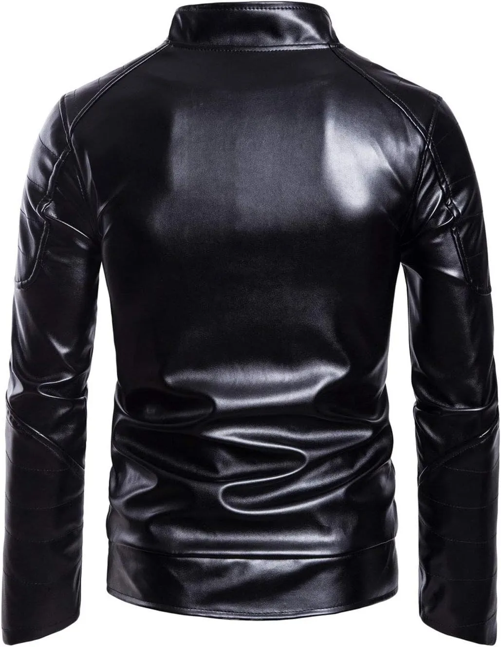 ebossy Men's Casual Stand Collar Zip Up Faux Leather Diamond Quilted Moto Jacket