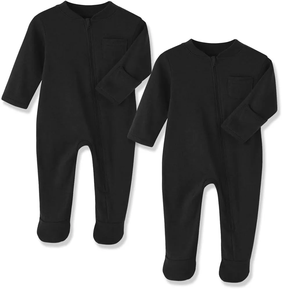 Eleven's Kingdom Baby Kids Sleep and Play,Baby Cotton Pajamas with Mitten Cuffs, 2 Way Zipper Footed Sleeper 0-12 Month