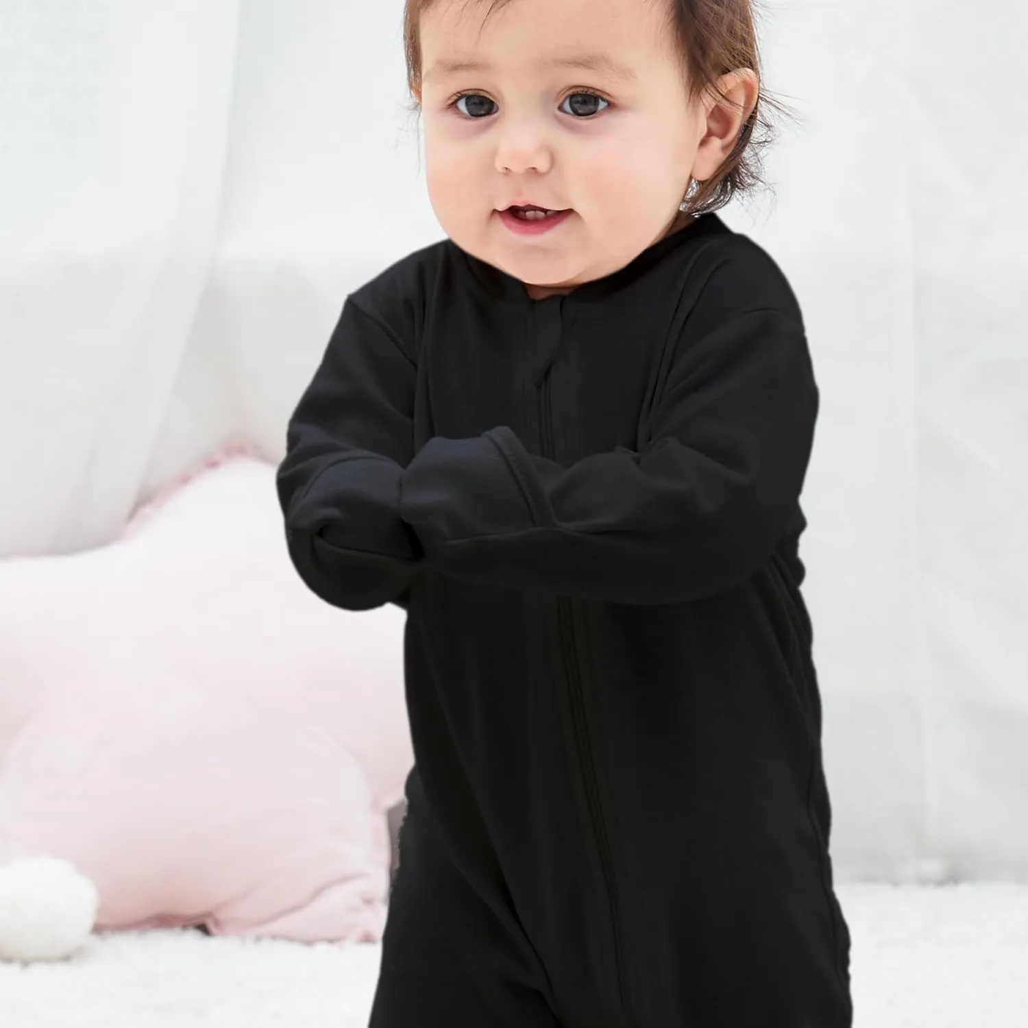 Eleven's Kingdom Baby Kids Sleep and Play,Baby Cotton Pajamas with Mitten Cuffs, 2 Way Zipper Footed Sleeper 0-12 Month