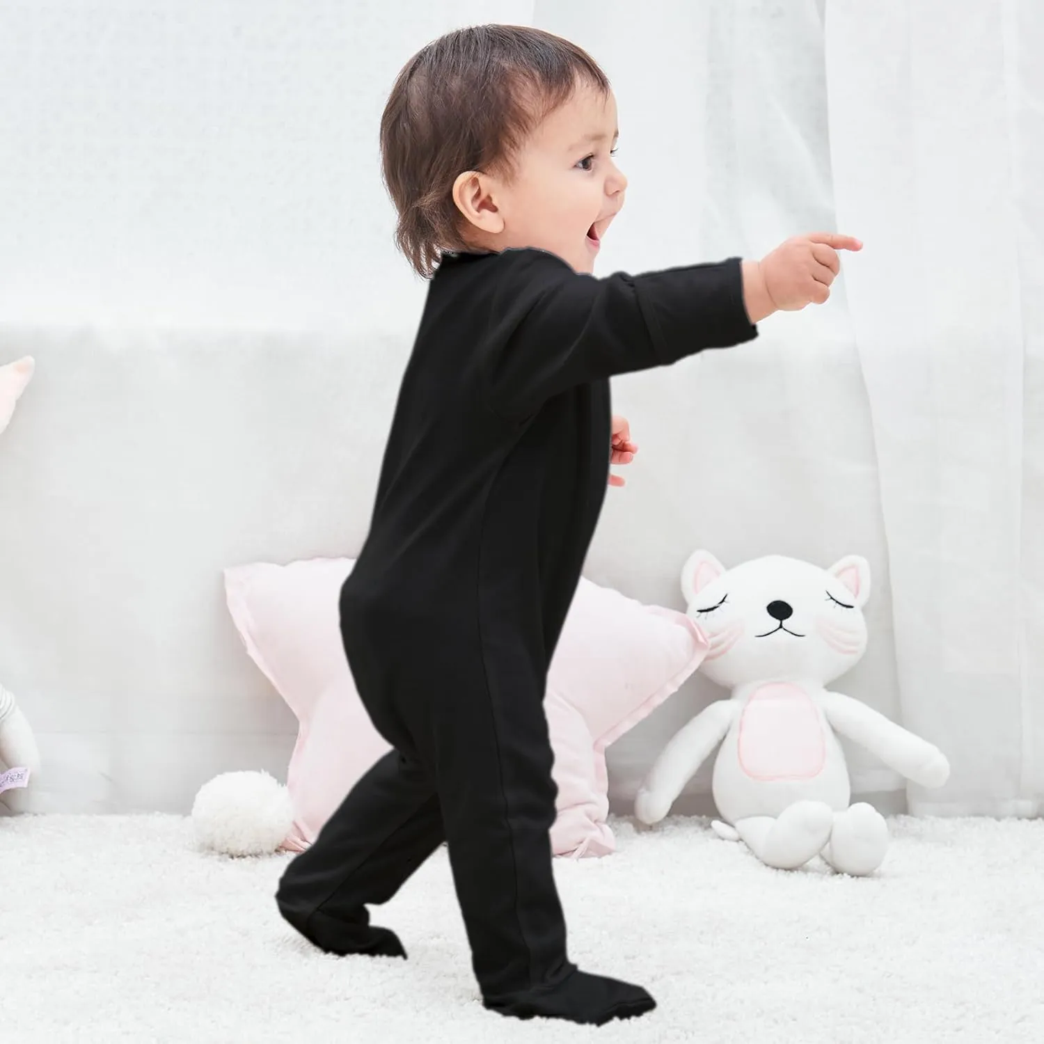Eleven's Kingdom Baby Kids Sleep and Play,Baby Cotton Pajamas with Mitten Cuffs, 2 Way Zipper Footed Sleeper 0-12 Month