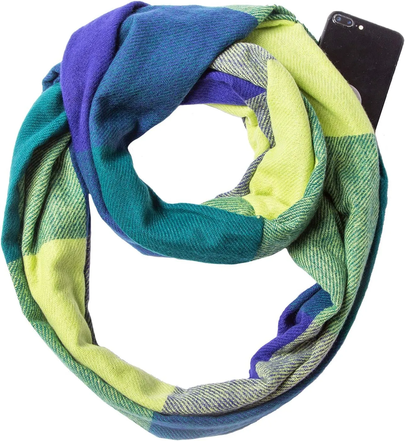 Fashion Infinity Scarf Plaid & Tartan Lightweight Travel Scarves for Women Girls Ladies with Hidden Zipper Pocket