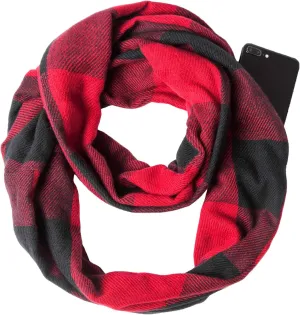 Fashion Infinity Scarf Plaid & Tartan Lightweight Travel Scarves for Women Girls Ladies with Hidden Zipper Pocket