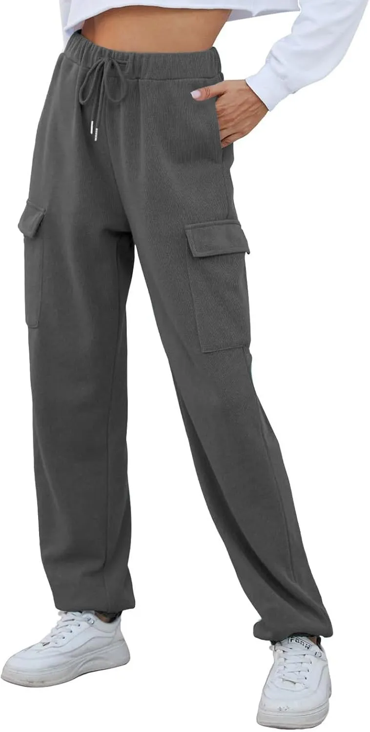 Fleece Lined Joggers Women Winter Pants 2025 Womens Warm Sweatpants Hiking Pants Sweat Cargo Pants High Waisted Drawstring