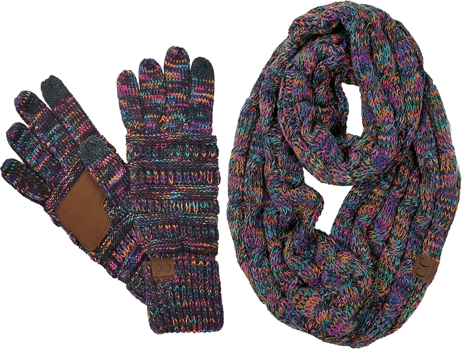 Funky Junque Exclusives Infinity Scarf with Matching Lined Touchscreen Gloves Bundle - Mother's Day Gift Set