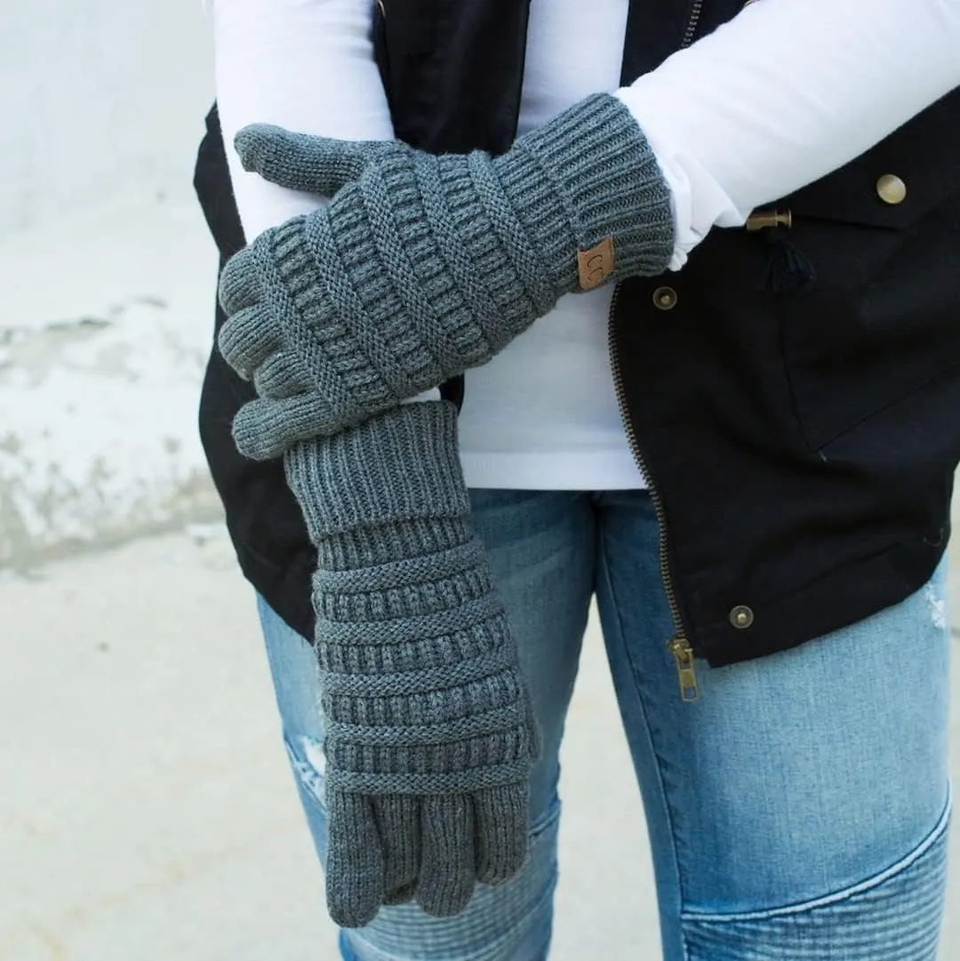 Funky Junque Matching Set 3 Pack Womens Cable Knit Double Pom Pom Beanie, Gloves, and Scarf Bundle