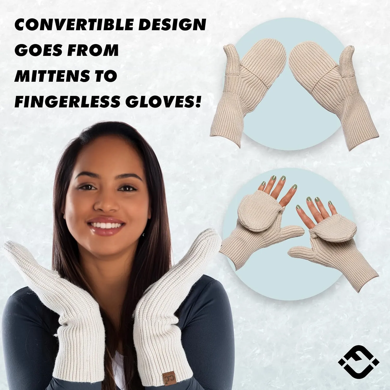 Funky Junque Women's Ribbed Knit Convertible Fingerless Gloves & Mittens with Finger Flaps