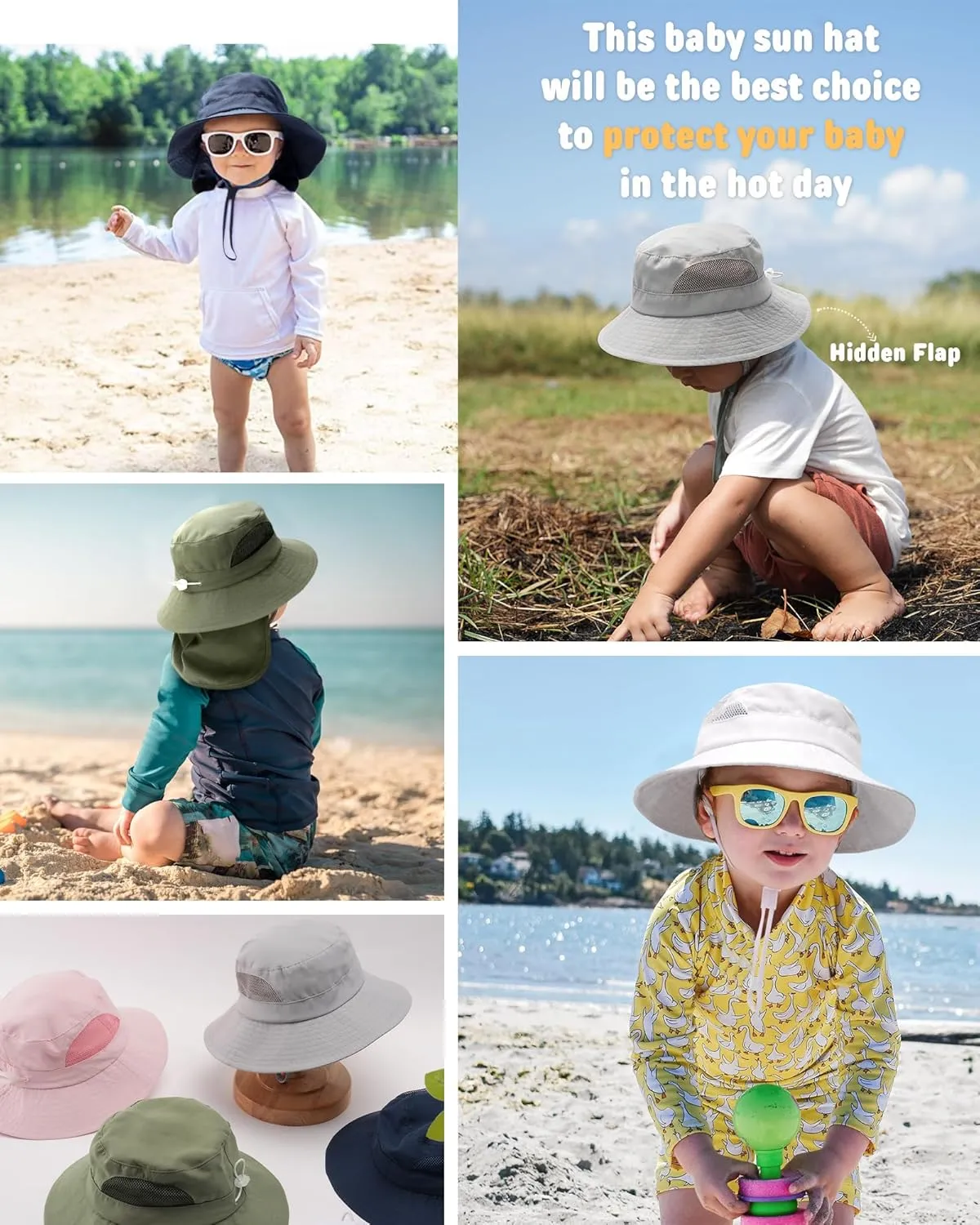 FURTALK Baby Toddler Sun Hat Bucket Hat with Neck Flap Wide Brim Hats Beach Vacation Essentials