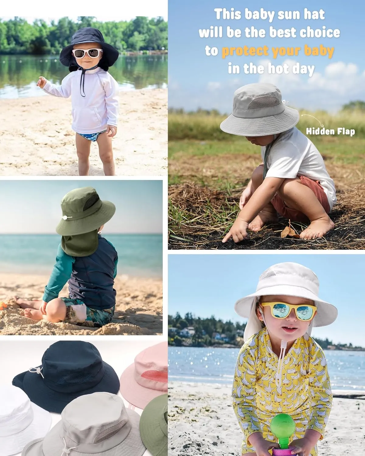 FURTALK Baby Toddler Sun Hat Bucket Hat with Neck Flap Wide Brim Hats Beach Vacation Essentials