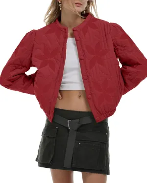 Gacaky Women's Lightweight Floral Embroidered Cropped Quilted Jacket Winter Warm Button Down Puffer Jacket Coat with Pockets