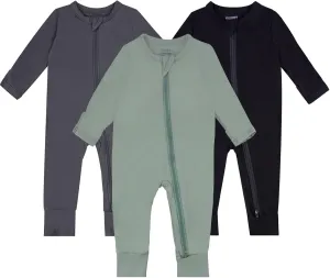 GUISBY Baby Pajamas with Mitten Cuffs - 3Pcs Girls Boys 2 Way Zipper Long Sleeve Rayon Sleepers