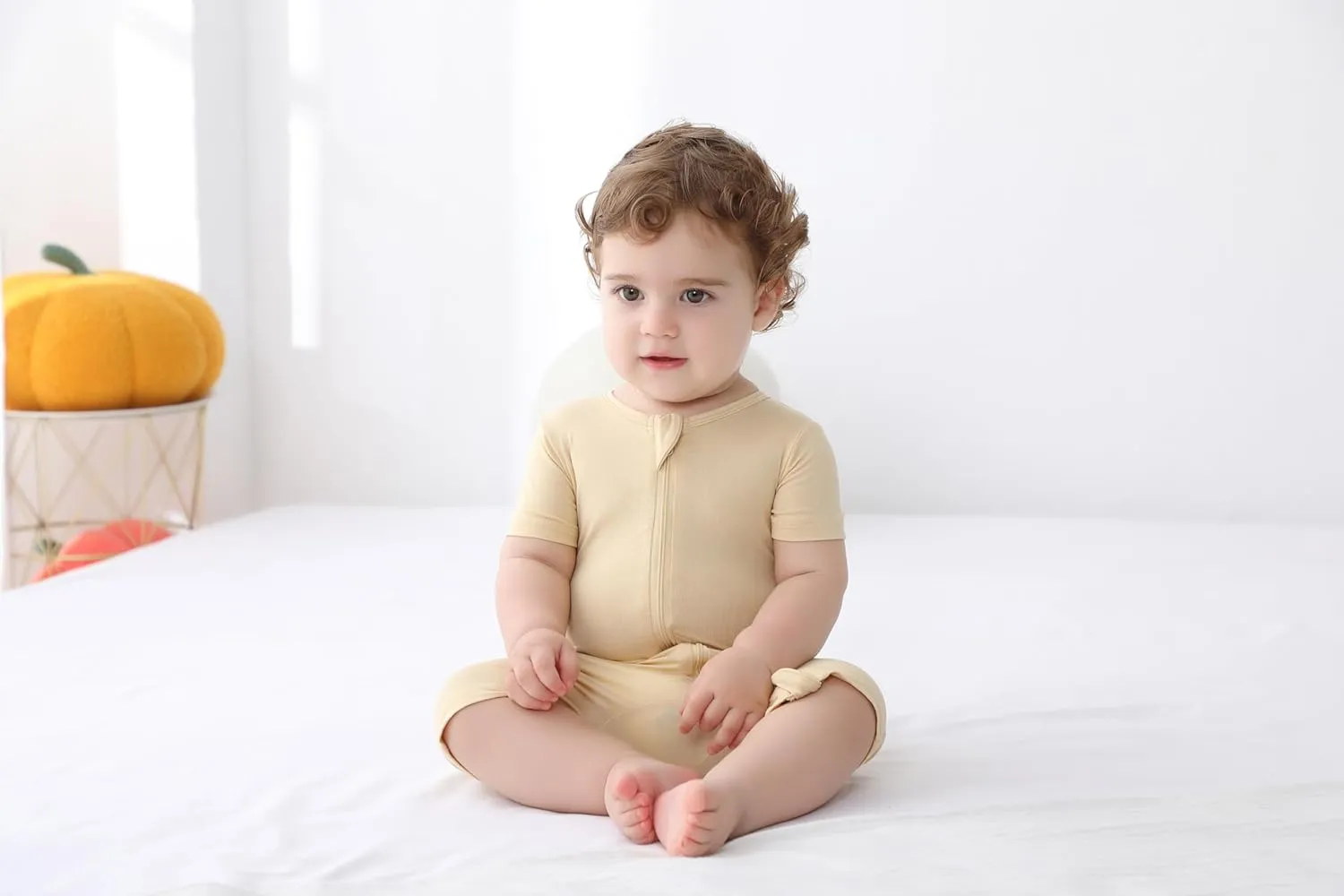 GUISBY Rayon made from bamboo Baby Pajamas Short Sleeve Footless Rompers 2 Way Zipper Sleeper for Baby