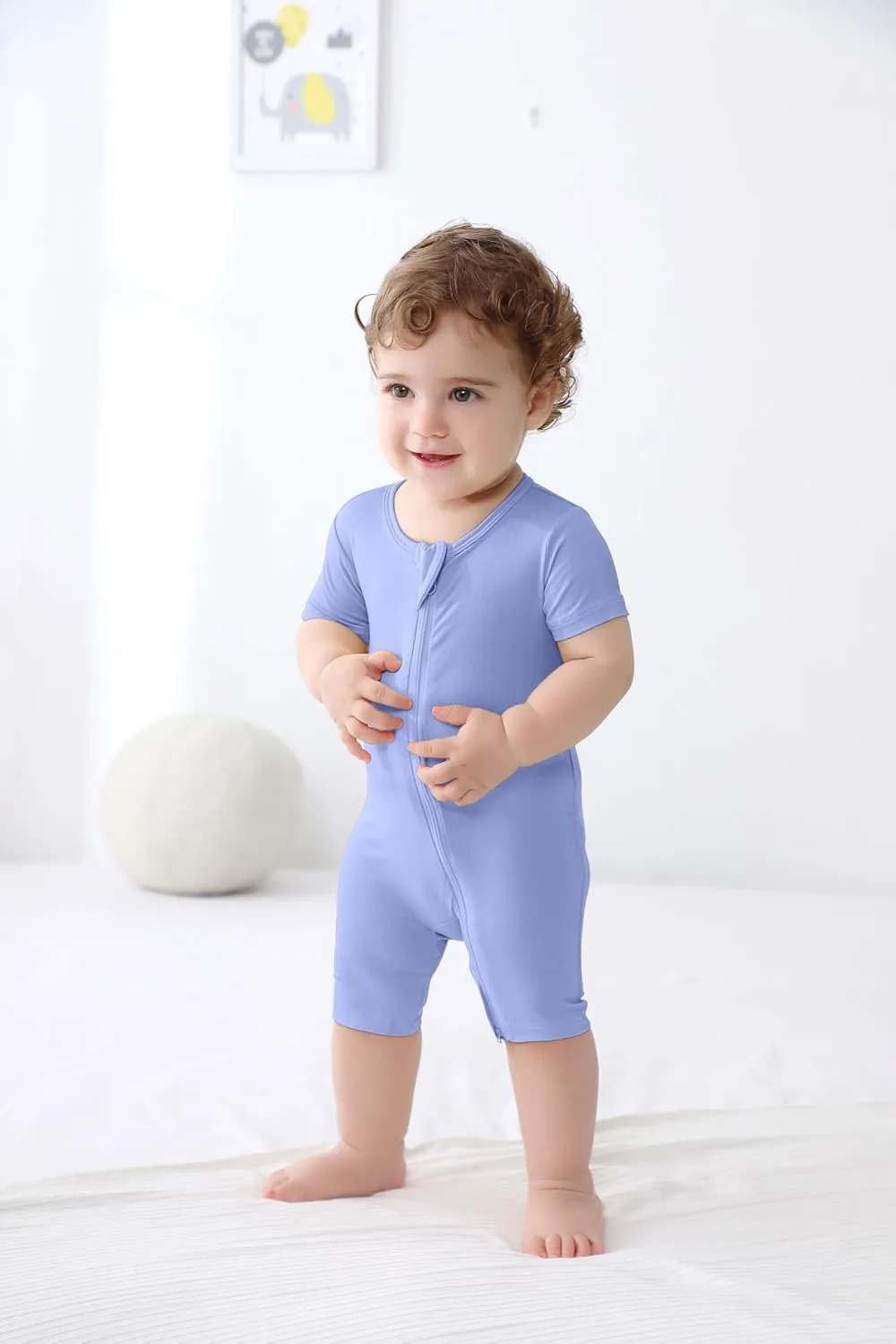 GUISBY Rayon made from bamboo Baby Pajamas Short Sleeve Footless Rompers 2 Way Zipper Sleeper for Baby