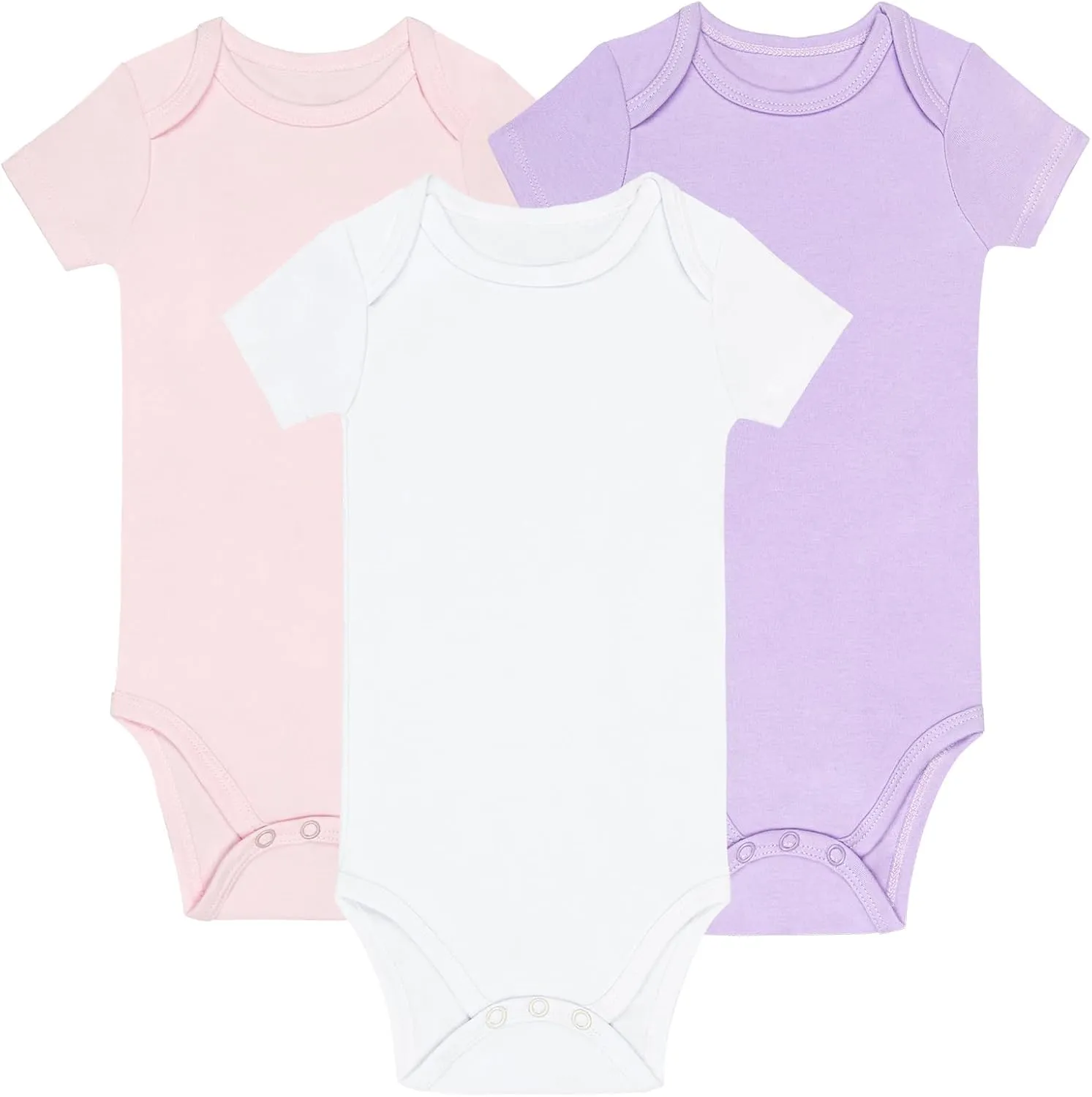 GUISBY Short Sleeve Baby Bodysuit Cotton Pajamas for Infant Boys Girls 3-Packs