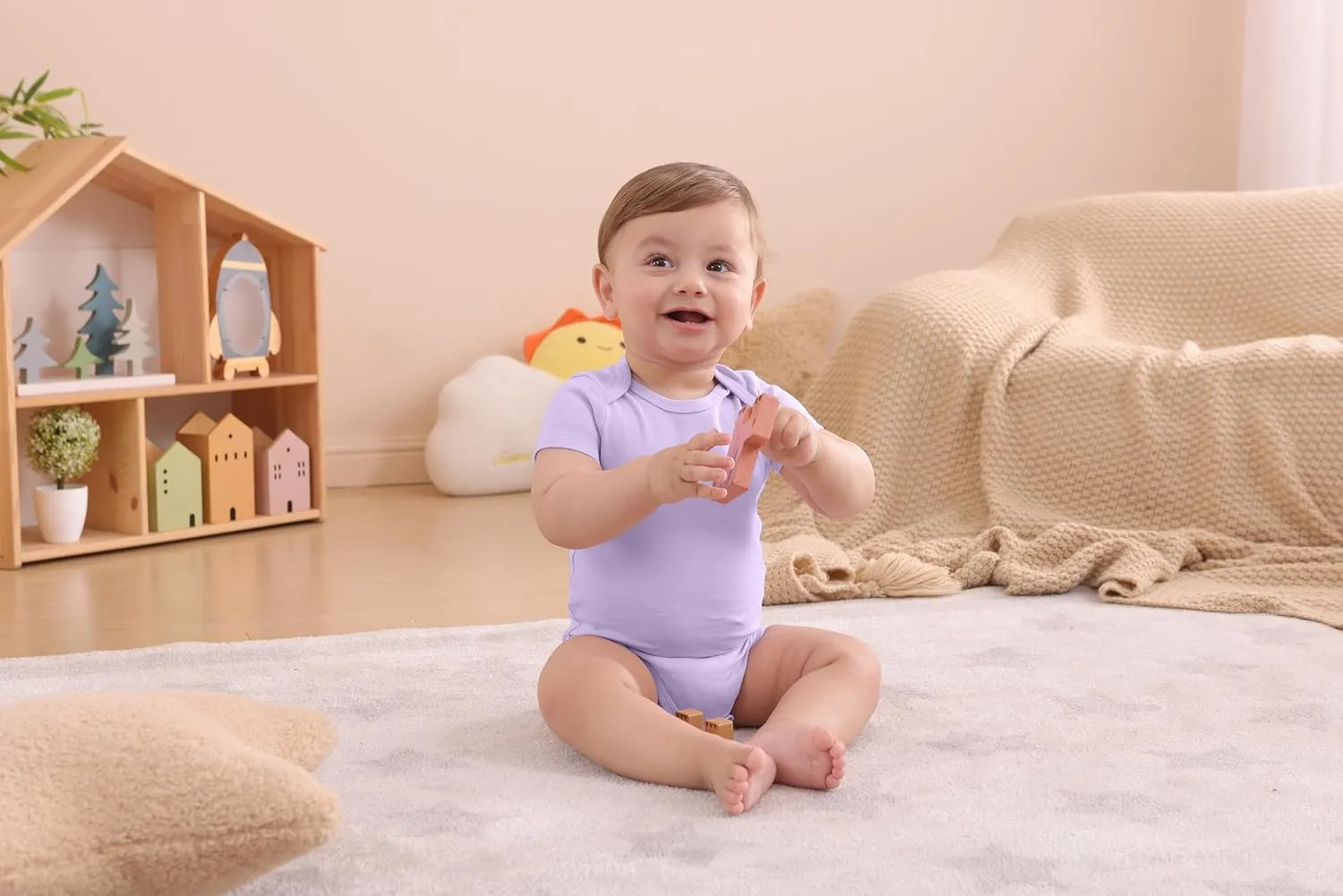 GUISBY Short Sleeve Baby Bodysuit Cotton Pajamas for Infant Boys Girls 3-Packs