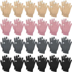 Handepo 24 Pairs Unisex Winter Touchscreen Gloves Bulk Stretch Knitted Texting Gloves Warm Mittens for Women Men Adults