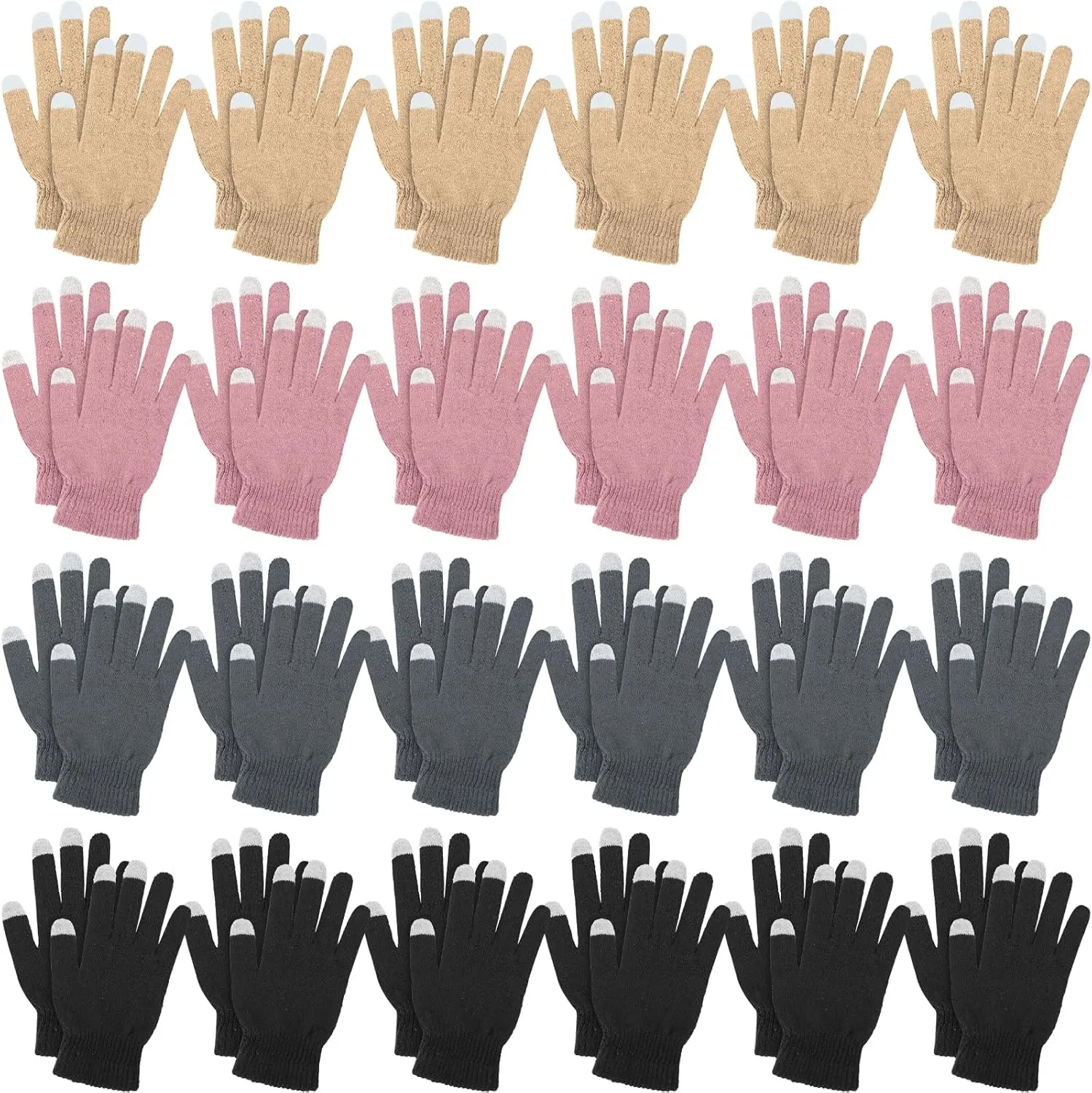 Handepo 24 Pairs Unisex Winter Touchscreen Gloves Bulk Stretch Knitted Texting Gloves Warm Mittens for Women Men Adults