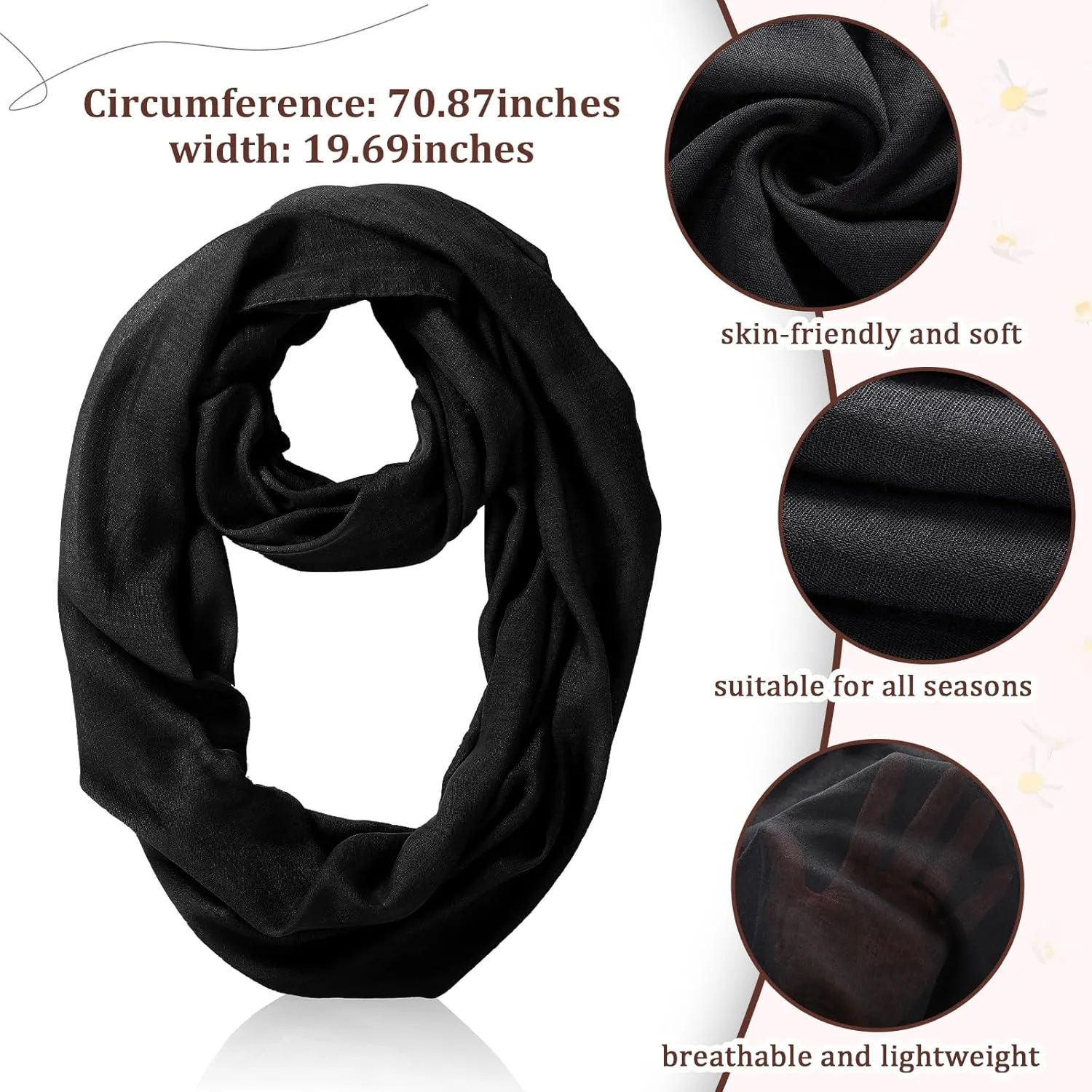 Handepo 6 Pcs Women Infinity Scarf Solid Color Lightweight Loop Scarf Winter Soft Neck Warmer for Women Men