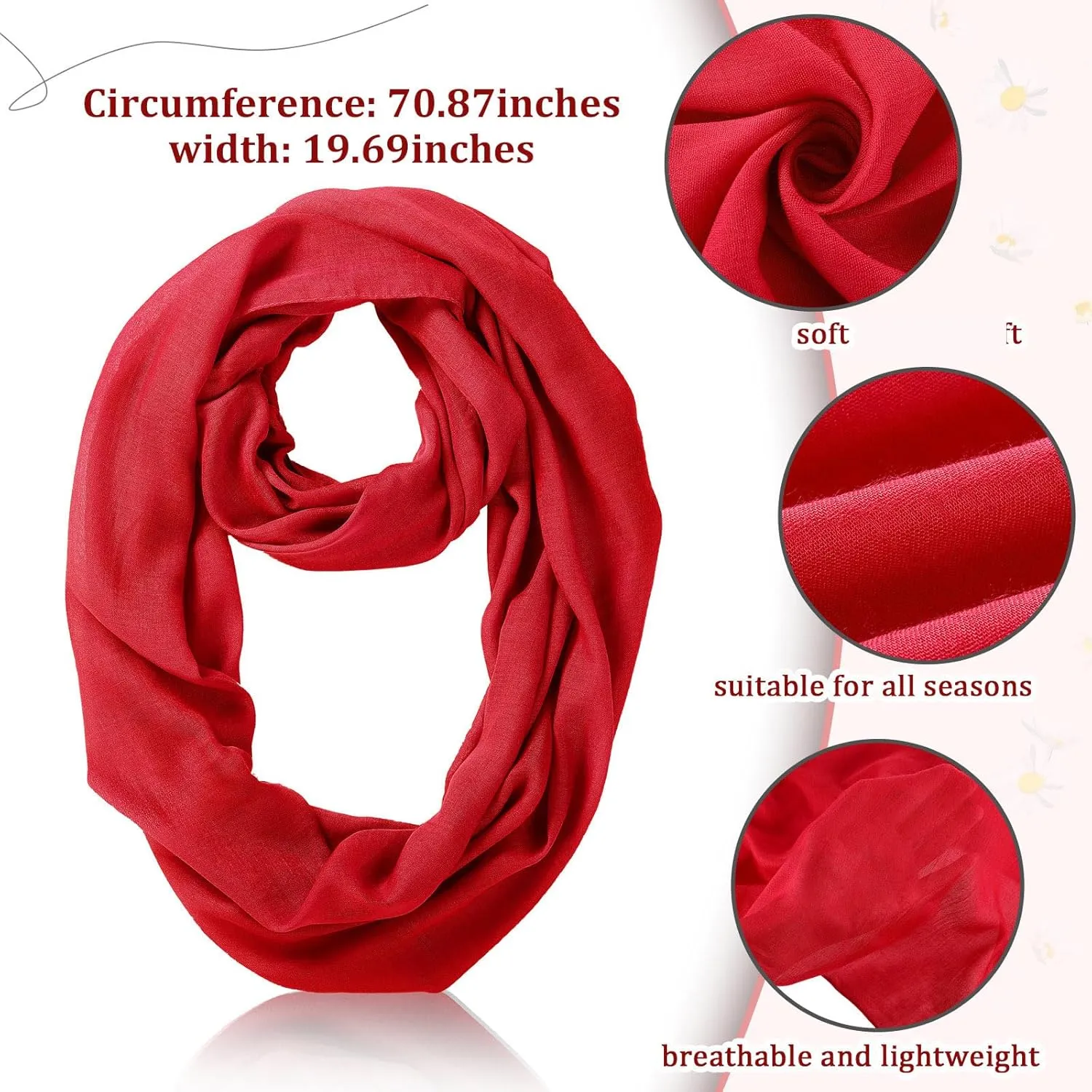Handepo 6 Pcs Women Infinity Scarf Solid Color Lightweight Loop Scarf Winter Soft Neck Warmer for Women Men