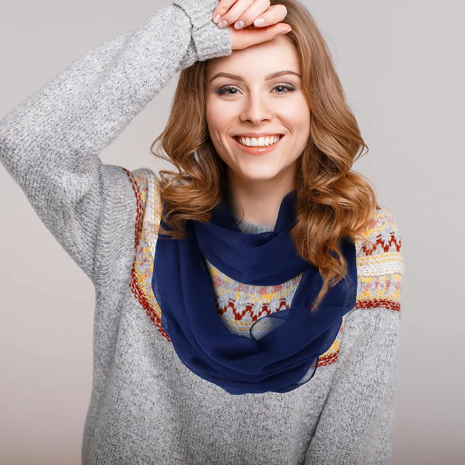 Handepo 6 Pcs Women Infinity Scarf Solid Color Lightweight Loop Scarf Winter Soft Neck Warmer for Women Men