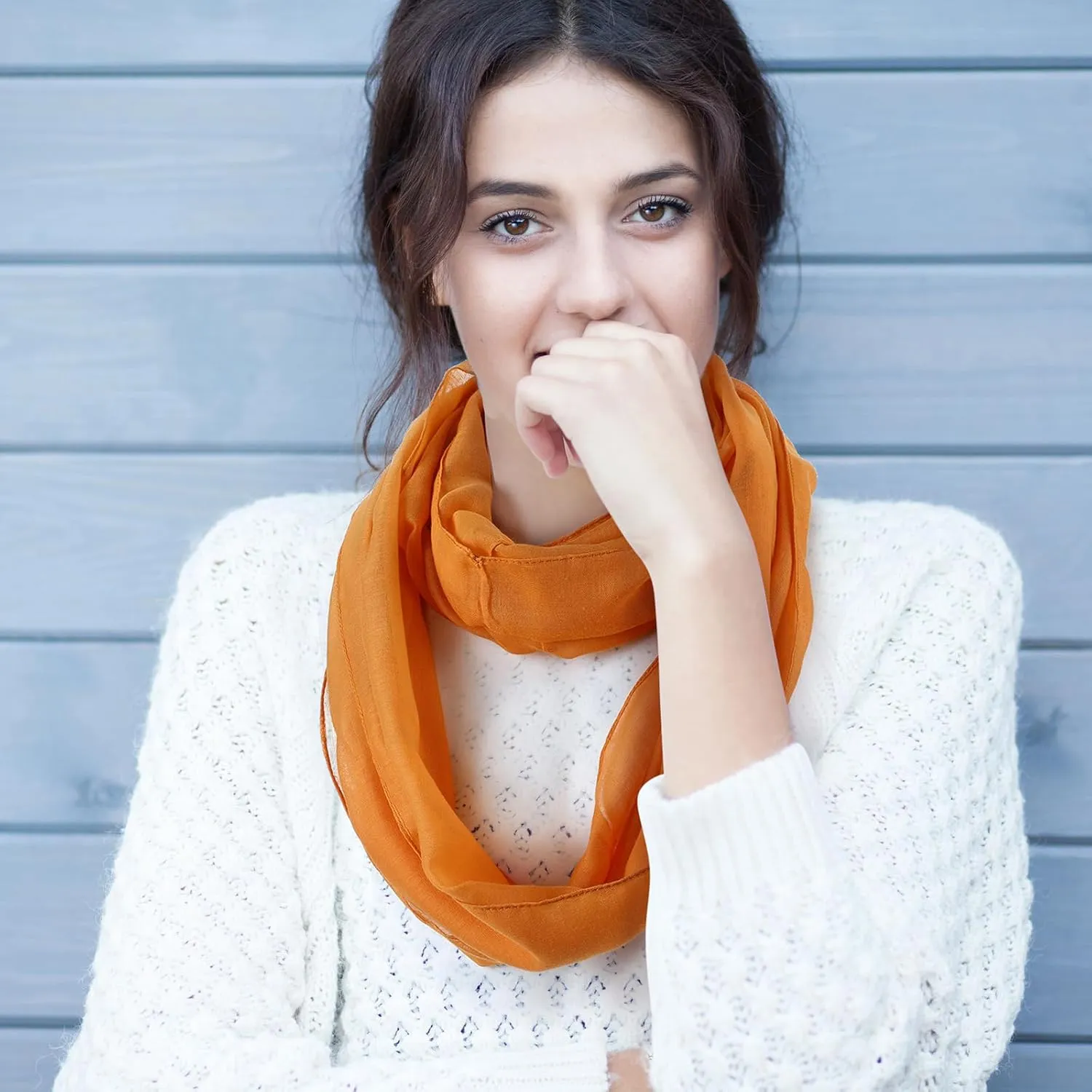 Handepo 6 Pcs Women Infinity Scarf Solid Color Lightweight Loop Scarf Winter Soft Neck Warmer for Women Men