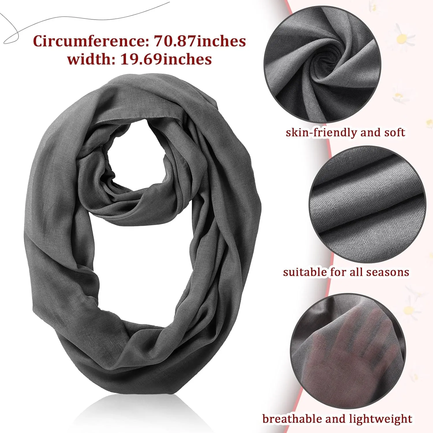 Handepo 6 Pcs Women Infinity Scarf Solid Color Lightweight Loop Scarf Winter Soft Neck Warmer for Women Men
