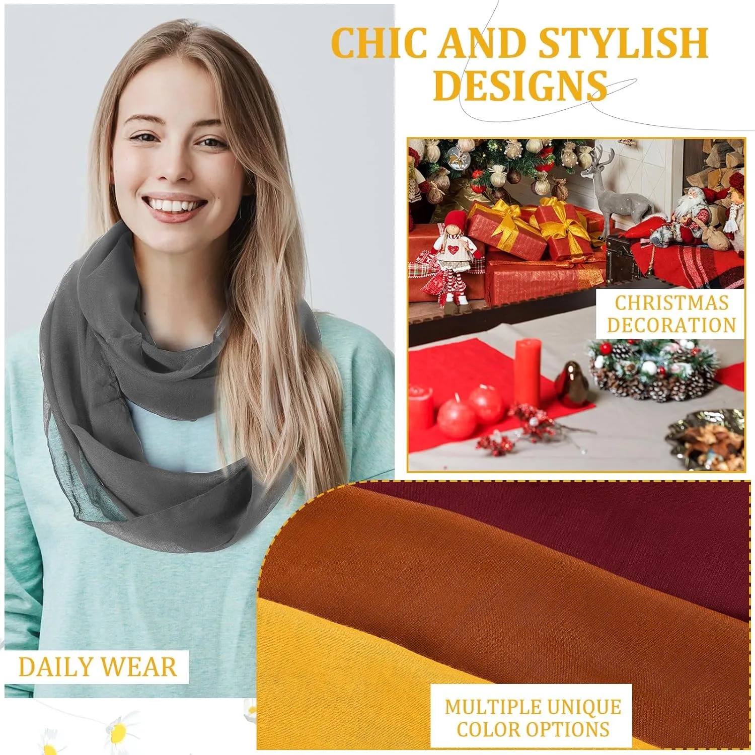 Handepo 6 Pcs Women Infinity Scarf Solid Color Lightweight Loop Scarf Winter Soft Neck Warmer for Women Men