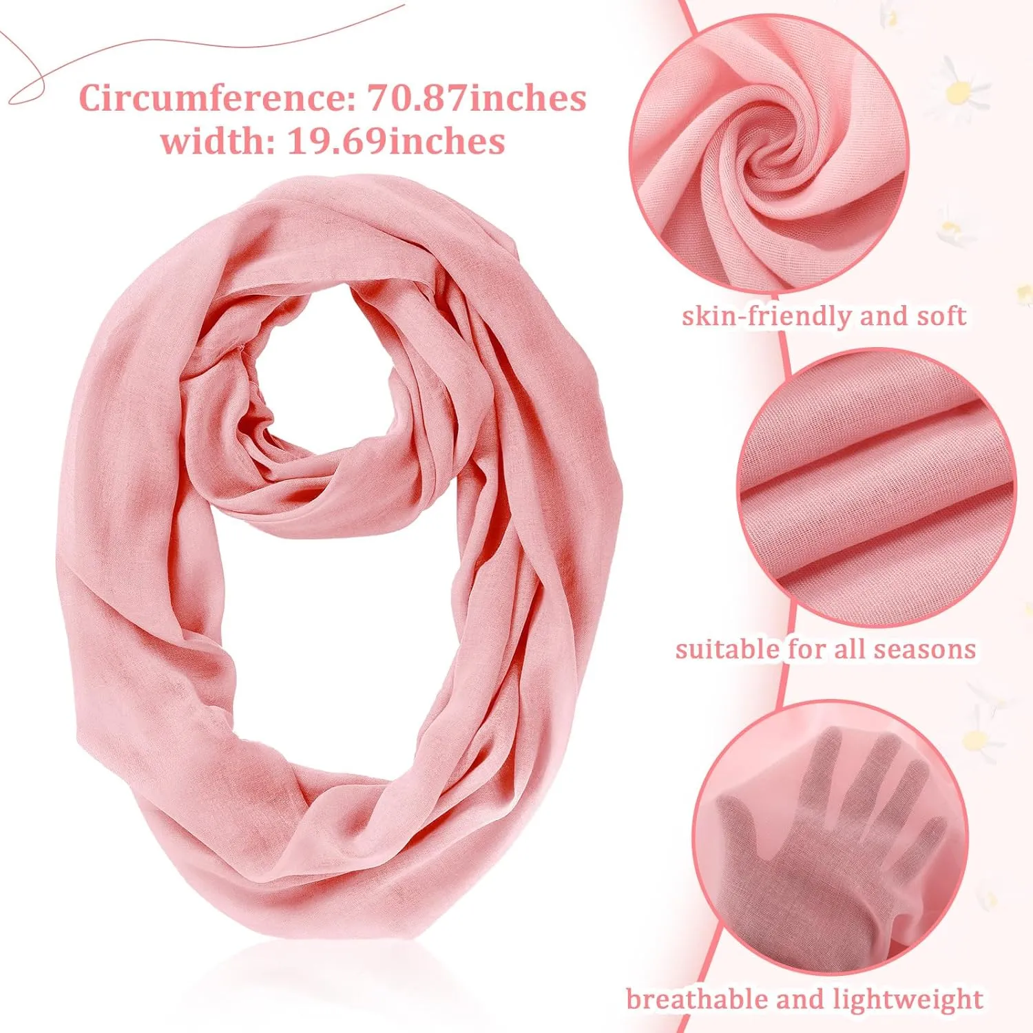 Handepo 6 Pcs Women Infinity Scarf Solid Color Lightweight Loop Scarf Winter Soft Neck Warmer for Women Men