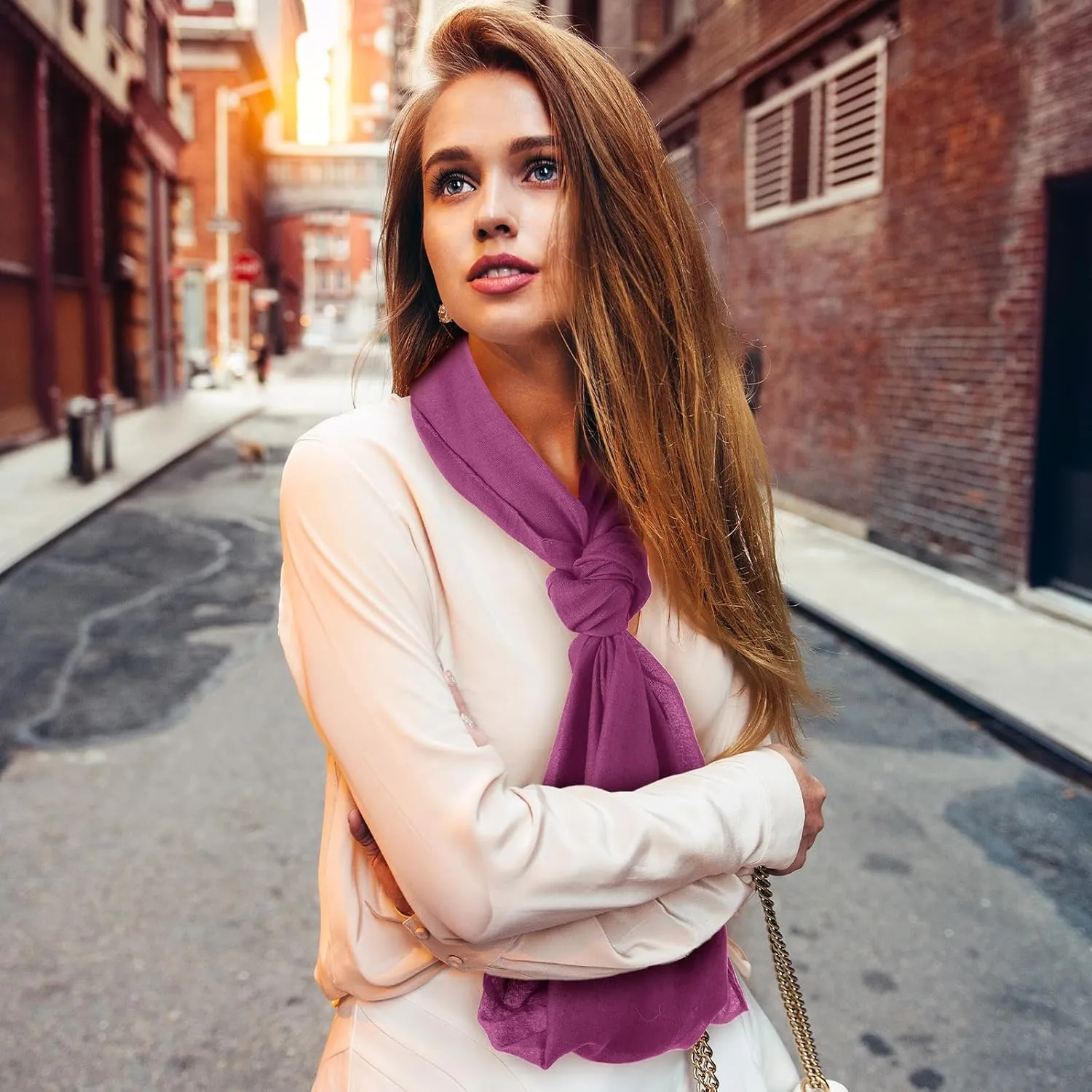Handepo 6 Pcs Women Infinity Scarf Solid Color Lightweight Loop Scarf Winter Soft Neck Warmer for Women Men